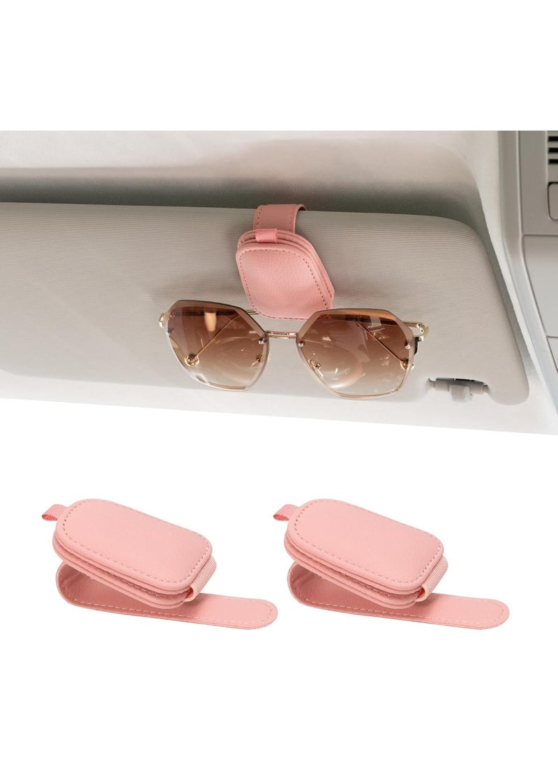 2 Packs Sunglasses Holders for Car Visor - Magnetic Leather Sunglasses Holder and Ticket Card Clip - Car Visor Accessories (Pink) - Image 1